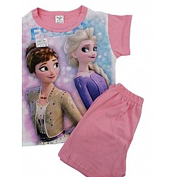 Детска пижама Елза и Анна светлорозова памучна