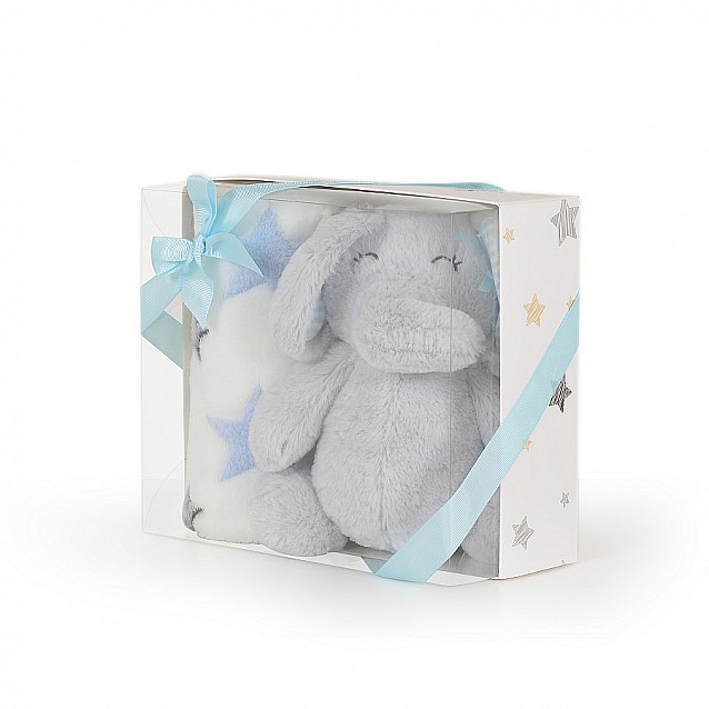 Бебешко одеяло CANGAROO Elephant синьо + играчка - 2