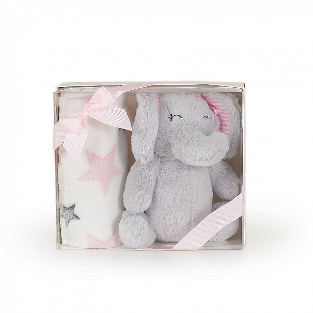 Бебешко одеяло CANGAROO Elephant розово + играчка - 2