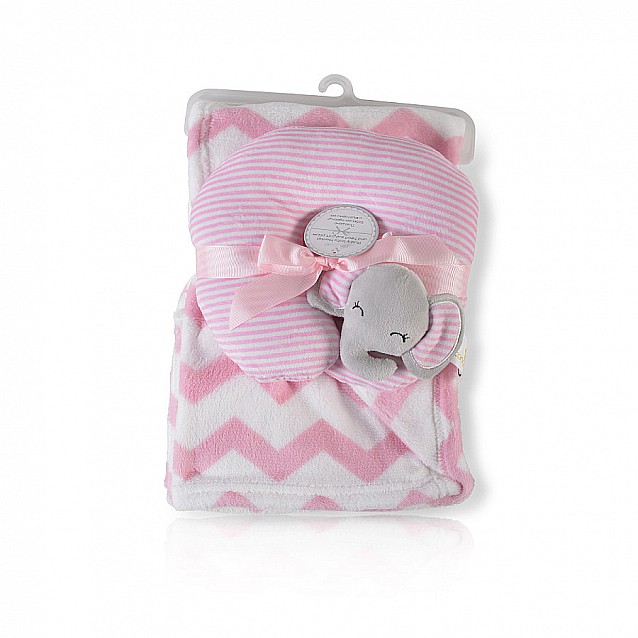 Бебешко одеяло CANGAROO 90/75 см Sammy розово + възглавница - 2