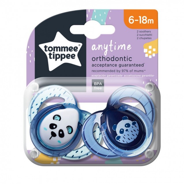 Залъгалка ортодонтична TOMMEE TIPPEE AnyTime 6-18М 2 бр. сини панди