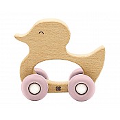 Дървена играчка с чесалка KIKKABOO Duck розова