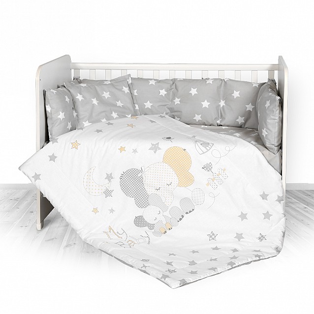 Бебешки спален комплект LORELLI Слонче сет 5 части звезди сив ранфорс - 2