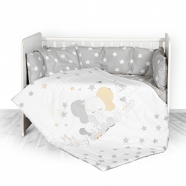 Бебешки спален комплект LORELLI Сиво слонче звезди 60/120 ранфорс - 2