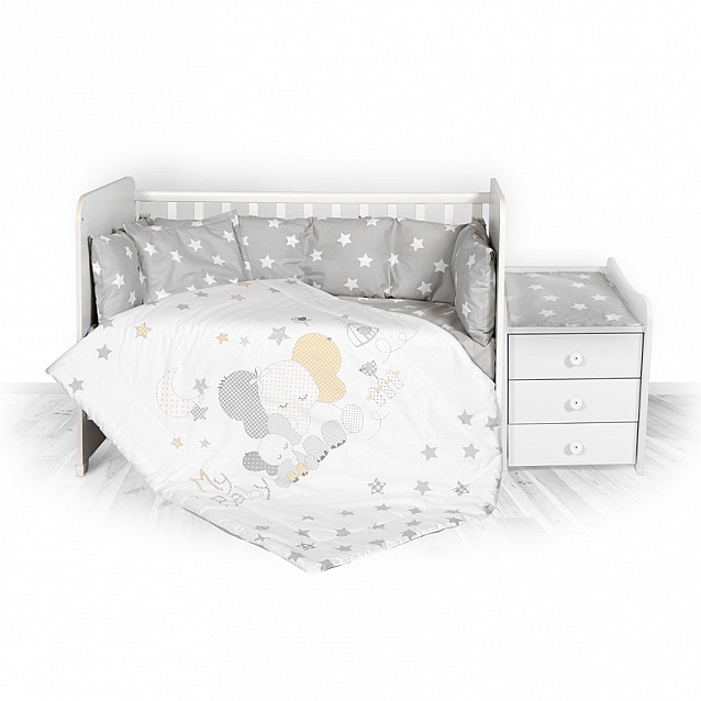 Бебешки спален комплект LORELLI Тренд сиво слонче звезди ранфорс - 2