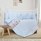 Бебешки спален комплект LORELLI Ранфорс Влакче син 5 части