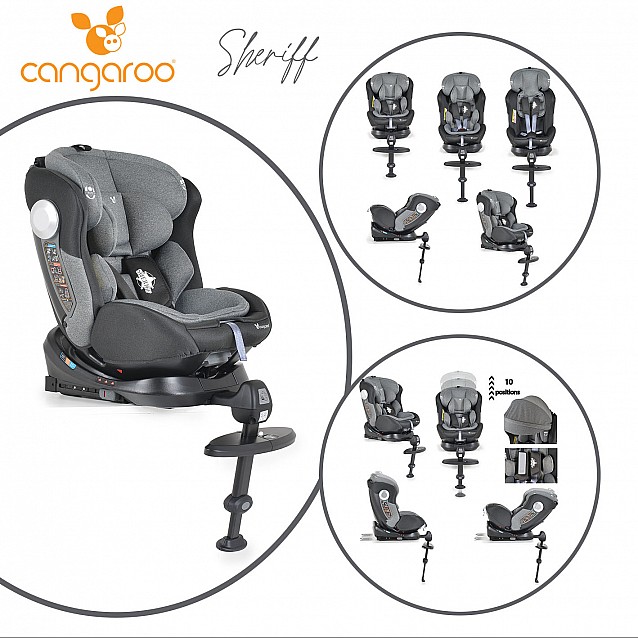 Столче за кола CANGAROO Sheriff (0-36 кг) сиво ISOFIX