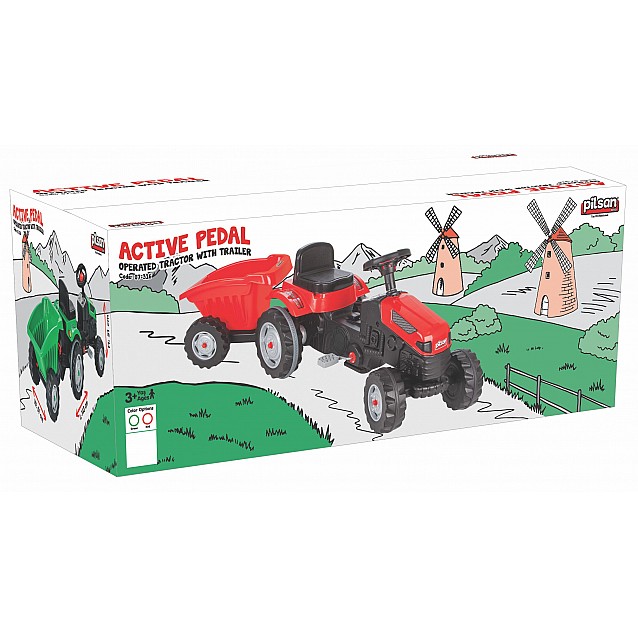 Детски трактор с педали PILSAN Active зелен + ремарке - 3