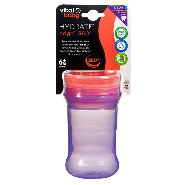 Неразливаща се чаша с мек силиконов ръб за отпиване 360° Лилава Vital Baby - 4
